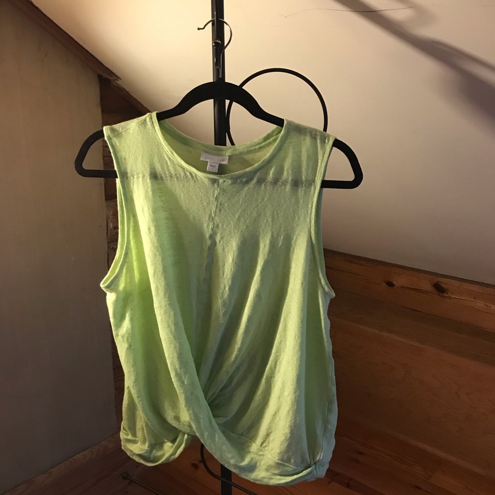 J. Jill Lime Green Linen Twist Front Sleeveless Top, EUC, L